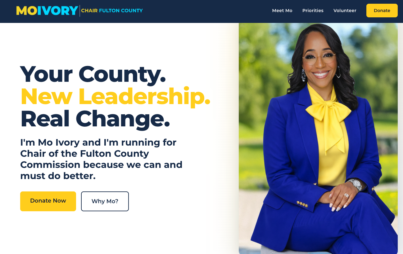 Mo Ivory campaign website homepage for Fulton County Chair